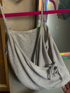 Garage Gray Ribbed Knit Tank Top with Side Tie